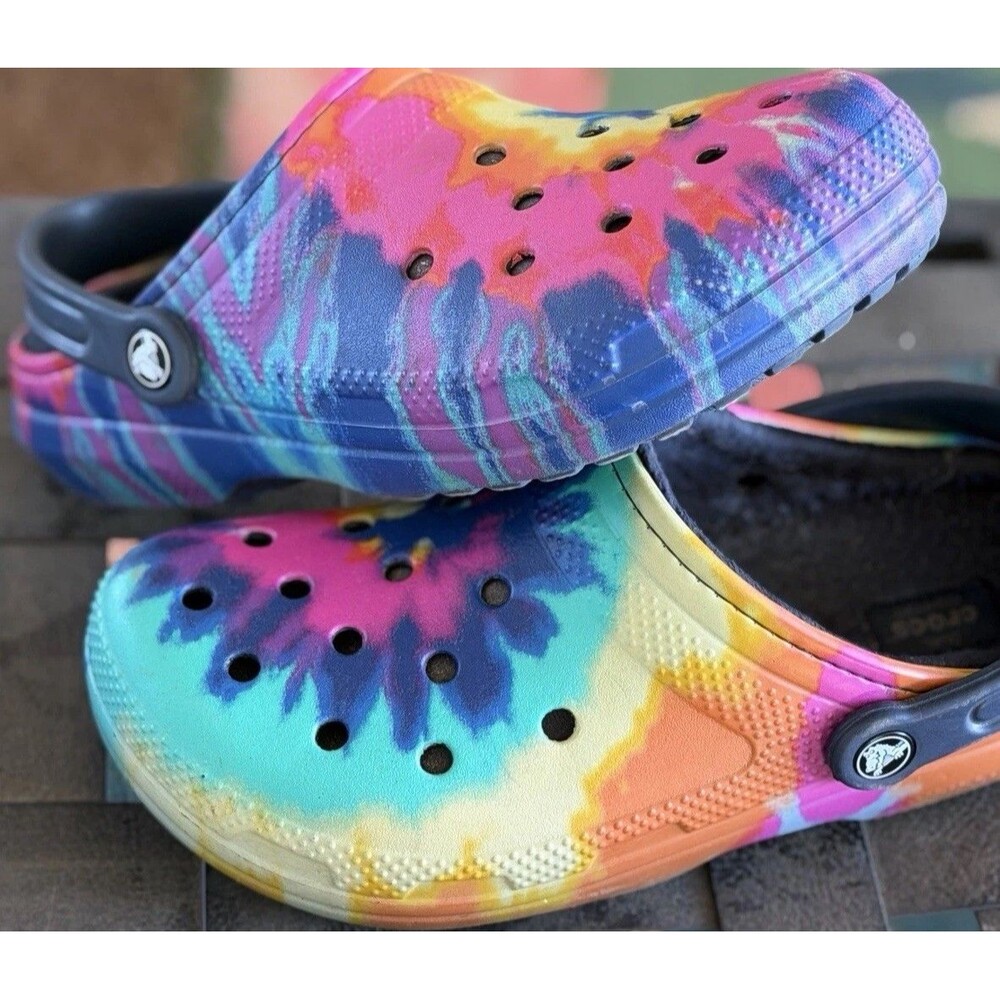 Crocs Dual Comfort Tie Dye Clogs M7 W9 Rainbow Unisex Slip On Shoes